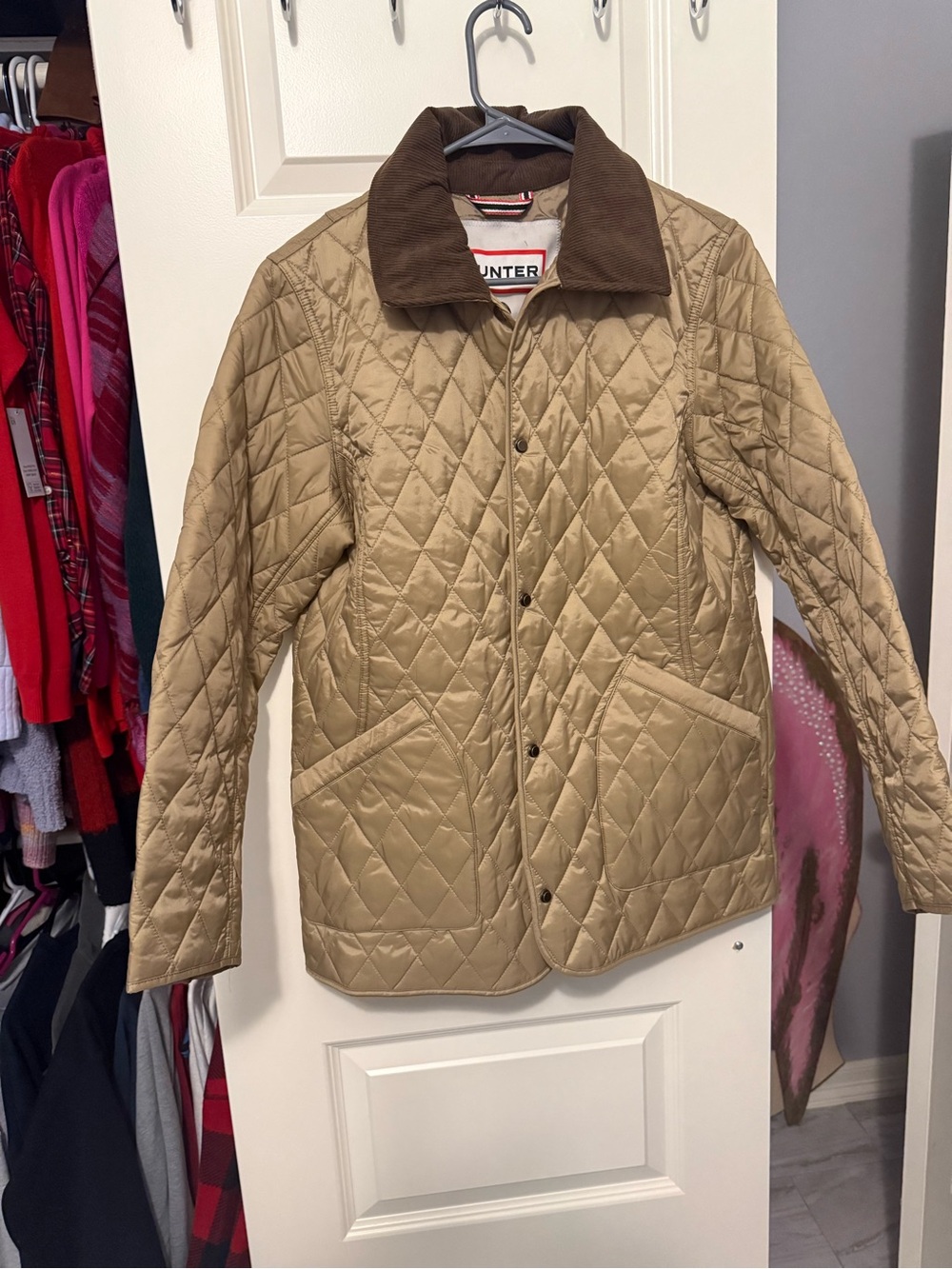Hunter Quilted Light Tan Jacket with Brown Corduroy Collar